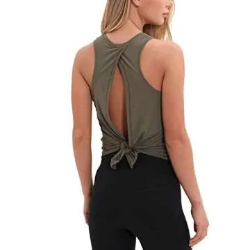 DREAM SLIM Workout Tank Tops for Women Sexy Sleeveless Yoga Athletic Shirts Tie Back Musle Tank (M, Green)