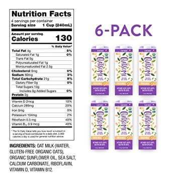 Oatsome Organic Oat Milk, 1-Liter Cartons, 6 Count, Regular, 202.86 Fl Oz