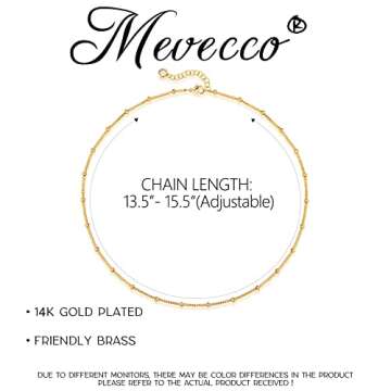 MEVECCO Gold Satellite Plain Chain Choker Necklace,Dainty Boho 14K Gold Plated Cute Tiny Beaded Chain Simple Minimalist Choker Necklace for Women