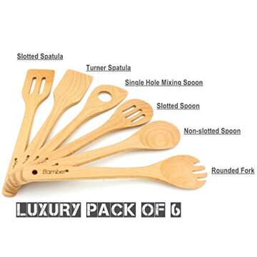 Bamber 6 Pieces Wooden Spoons for Cooking Wood Kitchen Utensil Set