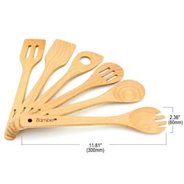 Bamber 6 Pieces Wooden Spoons for Cooking Wood Kitchen Utensil Set