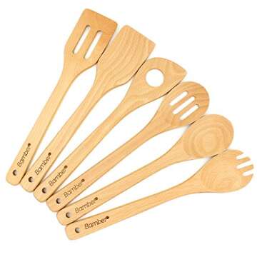 Bamber 6 Pieces Wooden Spoons for Cooking Wood Kitchen Utensil Set