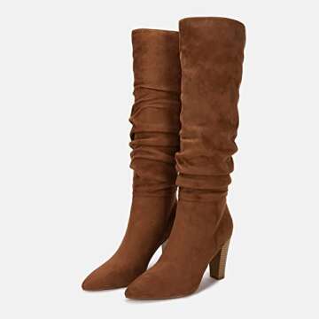 Juliet Holy Womens Knee High Boots Pointed Toe Pull On Chunky Heel Winter Booties