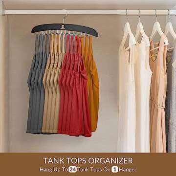 ZEDODIER Tank Top Hangers, Bra Organizer for Closet, 24 Storage Capacity, Non-Slip Hanging Tie Holde...