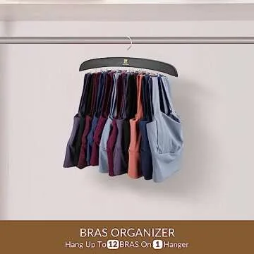 ZEDODIER Tank Top Hangers, Bra Organizer for Closet, 24 Storage Capacity, Non-Slip Hanging Tie Holder Closet Organizer and Storage for Camisoles Tank Tops Bras Ties Swimsuits Strappy Dress, Black