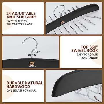 ZEDODIER Tank Top Hangers, Bra Organizer for Closet, 24 Storage Capacity, Non-Slip Hanging Tie Holder Closet Organizer and Storage for Camisoles Tank Tops Bras Ties Swimsuits Strappy Dress, Black