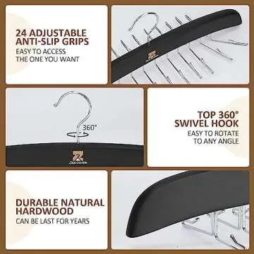 ZEDODIER Tank Top Hangers, Bra Organizer for Closet, 24 Storage Capacity, Non-Slip Hanging Tie Holder Closet Organizer and Storage for Camisoles Tank Tops Bras Ties Swimsuits Strappy Dress, Black