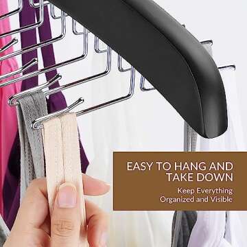 ZEDODIER Tank Top Hangers, Bra Organizer for Closet, 24 Storage Capacity, Non-Slip Hanging Tie Holder Closet Organizer and Storage for Camisoles Tank Tops Bras Ties Swimsuits Strappy Dress, Black