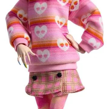 Monster High Wednesday Doll and Accessories, Enid Sinclair Collectible in Pink Fashion with Beret and Backpack, Doll Stand
