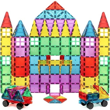 Magnet Build 100-Piece Extra Strong Magnetic Tiles Set - Magnets for Kids, 3D Tile Assorted Shapes &...
