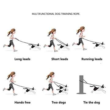 Tesitehi Multifunctional Rope Dog Leash 7.5 FT with Adjustable Double Swivel Hook Hands Free for Small Medium and Large Dogs Running Hiking Camping Walking (Colorful Macaron)