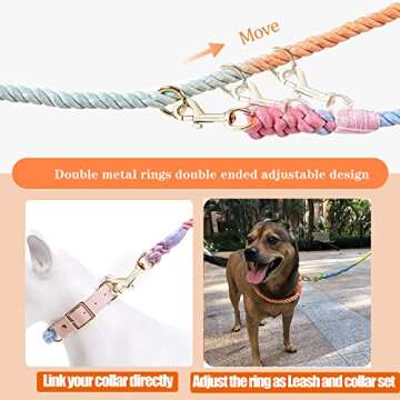 Tesitehi Multifunctional Rope Dog Leash 7.5 FT with Adjustable Double Swivel Hook Hands Free for Small Medium and Large Dogs Running Hiking Camping Walking (Colorful Macaron)