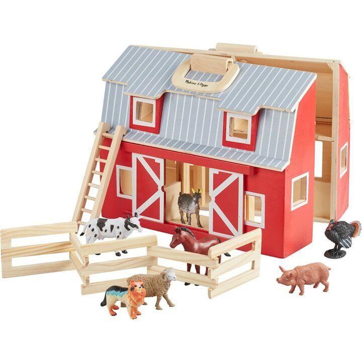 Melissa & Doug Fold and Go Wooden Barn Playset