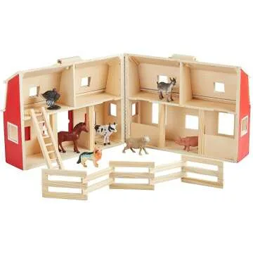 Melissa & Doug Fold and Go Wooden Barn Playset