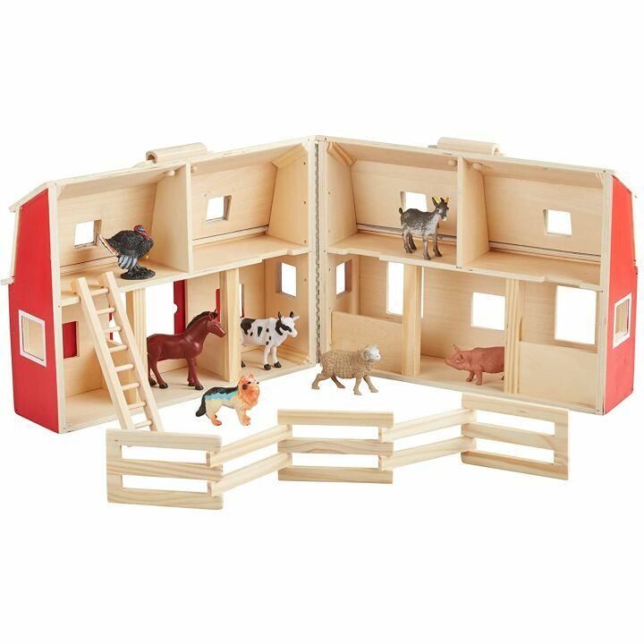 Melissa & Doug Fold and Go Wooden Barn Playset
