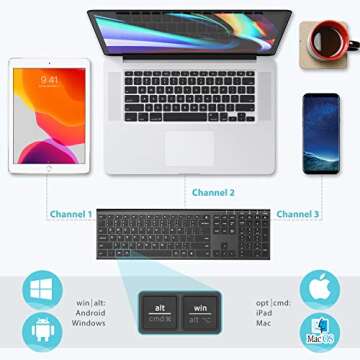 iClever DK03 Wireless Multi-Device Keyboard, Dual Mode (Bluetooth & 2.4G) Slim, Full Size