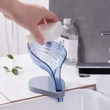 Leaf Shape soap Holder ，bar Soap Dish Holder Leaf Shape - Self Draining Soap Dish for Bar Soap, Decorative Plastic Soap Saver, with Foam Cotton dishwashing Cotton(Not Punched，Blue)