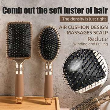 NVTED Hair Brush Set with Cushion and Detangling Brushes in Gold