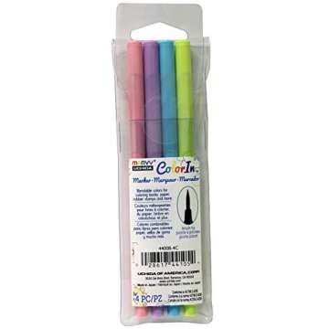 Uchida, ColorIn, Brush Tip Marker Set, Pastel Colors, 5" x 1", 4 Piece