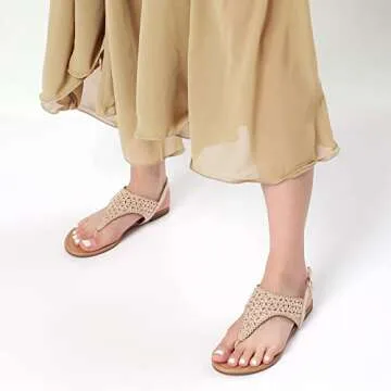 DREAM PAIRS Women’s Rhinestone Gladiator Sandals - Nude