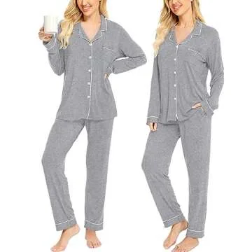 SWOMOG Women's Pajamas Set with Buttons and Pockets