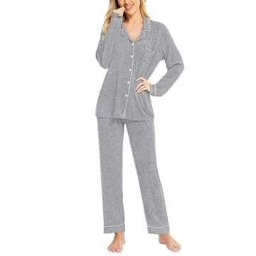 SWOMOG Women's Pajamas Set with Buttons and Pockets