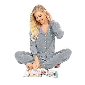 SWOMOG Women's Pajamas Set with Buttons and Pockets
