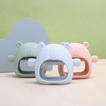 AULEGE Silicone Baby Teether Toy for Infants 3+ Months, Anti-Drop Silicone Baby Mitten Teether for Soothing Teething Pain Relief, Baby Chew Toys for Sucking Needs, BPA Free, Moody Blue