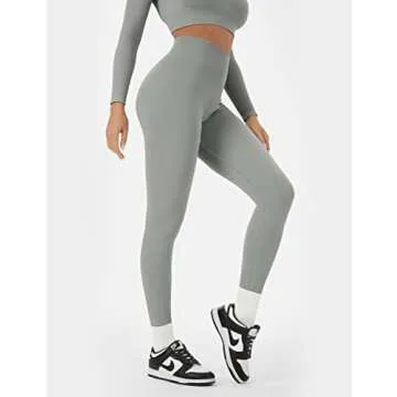 Buttergene Women Workout Sets 2 Pieces Long Sleeve Yoga Outfits Gym Clothes Seamless Ribbed Crop Top High Waist Leggings