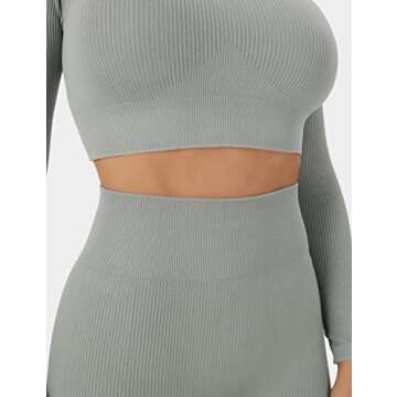 Buttergene Women Workout Sets 2 Pieces Long Sleeve Yoga Outfits Gym Clothes Seamless Ribbed Crop Top High Waist Leggings