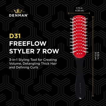 Denman Free Flow Wide Spaced Pins 7 Row Hair Styling Brush - 3-in-1 Styling Tool for Creating Volume, Detangling Thick Hair and Defining Curls, D31
