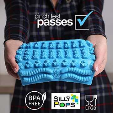 Gummy Bear Mold Bpa Free Silicone (Yellow, Blue) - Set of 2 for 86 Candies - 5 Different Types of Animals - Dropper Included - Candy Molds, Gummy Worm Mold, Chocolate Molds, Gelatin Molds, Ice Cube