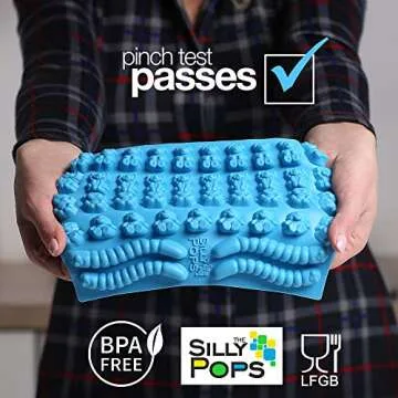 Gummy Bear Mold Bpa Free Silicone (Yellow, Blue) - Set of 2 for 86 Candies - 5 Different Types of Animals - Dropper Included - Candy Molds, Gummy Worm Mold, Chocolate Molds, Gelatin Molds, Ice Cube