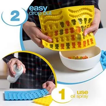 Gummy Bear Mold Bpa Free Silicone (Yellow, Blue) - Set of 2 for 86 Candies - 5 Different Types of Animals - Dropper Included - Candy Molds, Gummy Worm Mold, Chocolate Molds, Gelatin Molds, Ice Cube