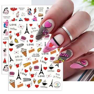 Valentine's Day Nail Art Sticker 3D Luxurious Nail Art Supplies Eiffel Tower Cupid Love Roses Design Nail Art Decoration DIY Acrylic Nail Art 9 Sheet