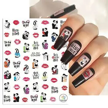 Valentine's Day Nail Art Sticker 3D Luxurious Nail Art Supplies Eiffel Tower Cupid Love Roses Design Nail Art Decoration DIY Acrylic Nail Art 9 Sheet