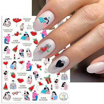Valentine's Day Nail Art Sticker 3D Luxurious Nail Art Supplies Eiffel Tower Cupid Love Roses Design Nail Art Decoration DIY Acrylic Nail Art 9 Sheet