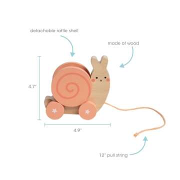 Pearhead Montessori Snail Pull Toy, Pull Along Wooden Toy, Early Development Push and Pull String Toy, Motor Skill Toy for Toddlers Ages 1+ Year
