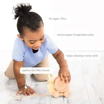 Pearhead Montessori Snail Pull Toy, Pull Along Wooden Toy, Early Development Push and Pull String Toy, Motor Skill Toy for Toddlers Ages 1+ Year
