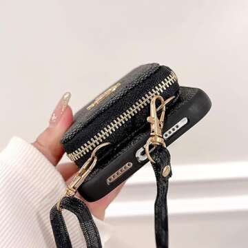 Luxury Crossbody Wallet Case Compatible with iPhone 13 Pro Max,Designer Zipper Phone Case with RFID Blocking Card Holder Long Shoulder Strap Purse Cover Gift for iPhone 13 Pro Max(6.7 inch Khaki)