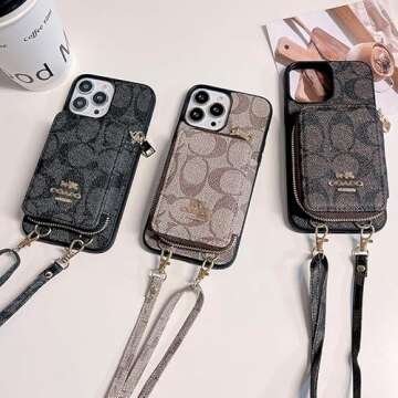 Luxury Crossbody Wallet Case Compatible with iPhone 13 Pro Max,Designer Zipper Phone Case with RFID Blocking Card Holder Long Shoulder Strap Purse Cover Gift for iPhone 13 Pro Max(6.7 inch Khaki)