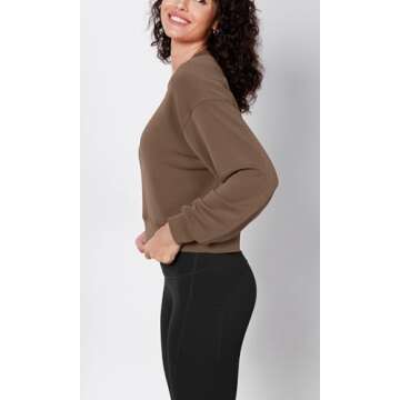 ODODOS Modal Soft Long Sleeve Cropped Sweatshirts for Women Oversized Crew Neck Pullover Crop Top, Nutria, Medium