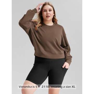 ODODOS Modal Soft Long Sleeve Cropped Sweatshirts for Women Oversized Crew Neck Pullover Crop Top, Nutria, Medium