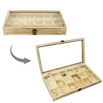 Elegant MOOCA Wooden Jewelry Display Case with 18 Compartments