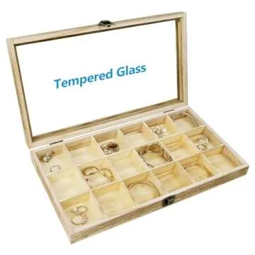 Elegant MOOCA Wooden Jewelry Display Case with 18 Compartments