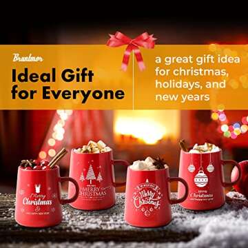 Bruntmor 16 Oz Christmas Coffee Mug Set of 4, Cute 16 Ounce Ceramic Mugcup Set In Red Christmas Themed Design, Best Coffee Mug For Your Christmas Gift Or DIY Decoration