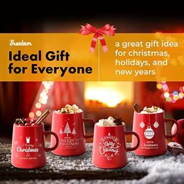 Bruntmor 16 Oz Christmas Coffee Mug Set of 4 Red