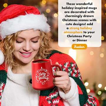 Bruntmor 16 Oz Christmas Coffee Mug Set of 4, Cute 16 Ounce Ceramic Mugcup Set In Red Christmas Themed Design, Best Coffee Mug For Your Christmas Gift Or DIY Decoration