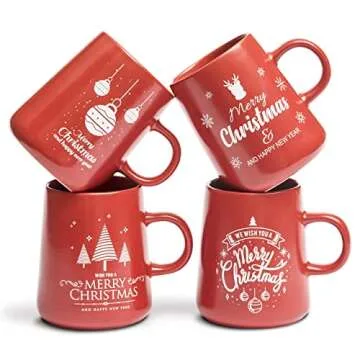 Bruntmor 16 Oz Christmas Coffee Mug Set of 4 Red