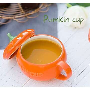 Eplze YBK Tech Cute Pumpkin Cup, Ceramic Coffee Mug, Tea Cup with Lid (8.5oz)